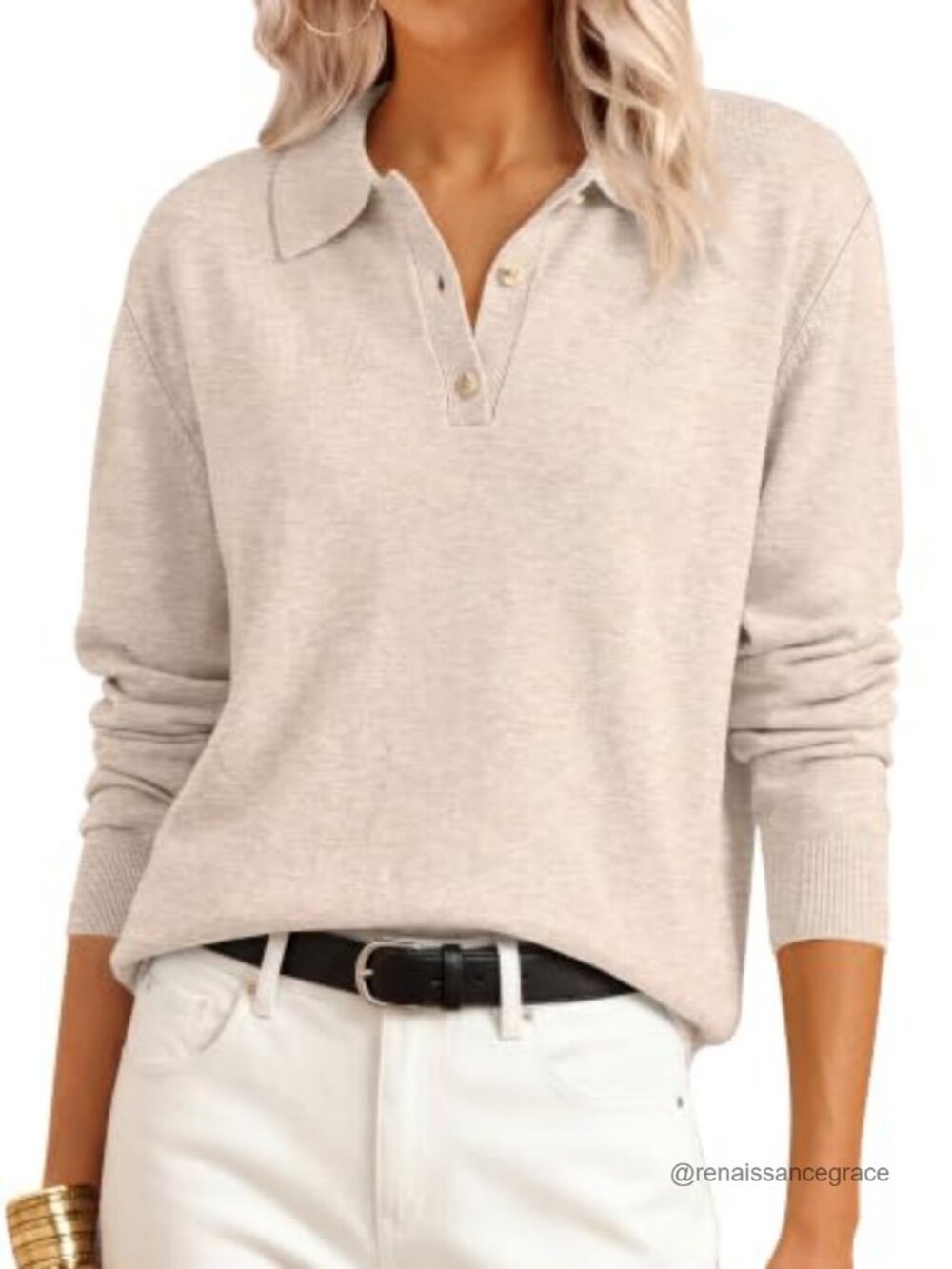 Women's Polo Collar Knit Long Sleeve Pullover Sweater